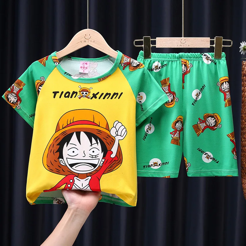 

Летние Детские пижамные комплекты с аниме принтом, футболка с шортами, Детская домашняя одежда с принтом Луффи, костюмы с белоснежным рисун...