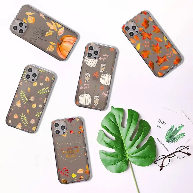 

Autumn leaves pumpkin Phone Case Transparent for iPhone 7 8 11 12 se 2020 mini pro X XS XR MAX Plus