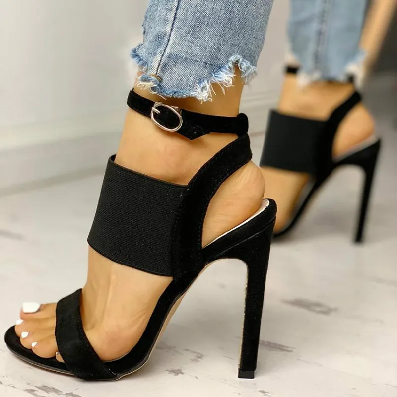 

Сандалии женские с открытым носком, босоножки на высоком каблуке 9 см, ремешок на щиколотке, летняя обувь