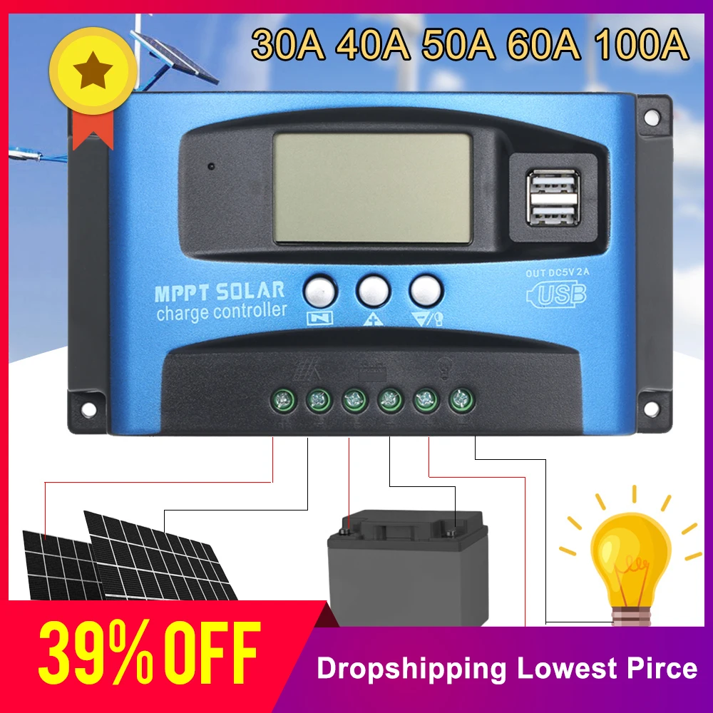 MPPT Solar Charge Controller Dual USB LCD Auto Cell Panel Charger Regulator 60A 30A 40A 50A 100A Regulador | Обустройство дома