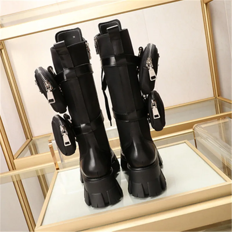 Женские ботинки зимняя кожаная обувь до середины икры на платформе