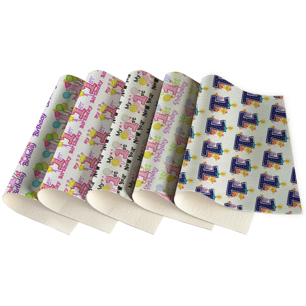 

Merry Christmas Litchi Classic Leather The First Birthday Printed For Hair Bows Earrings Pouches Bags Making Crafts 30X136CM