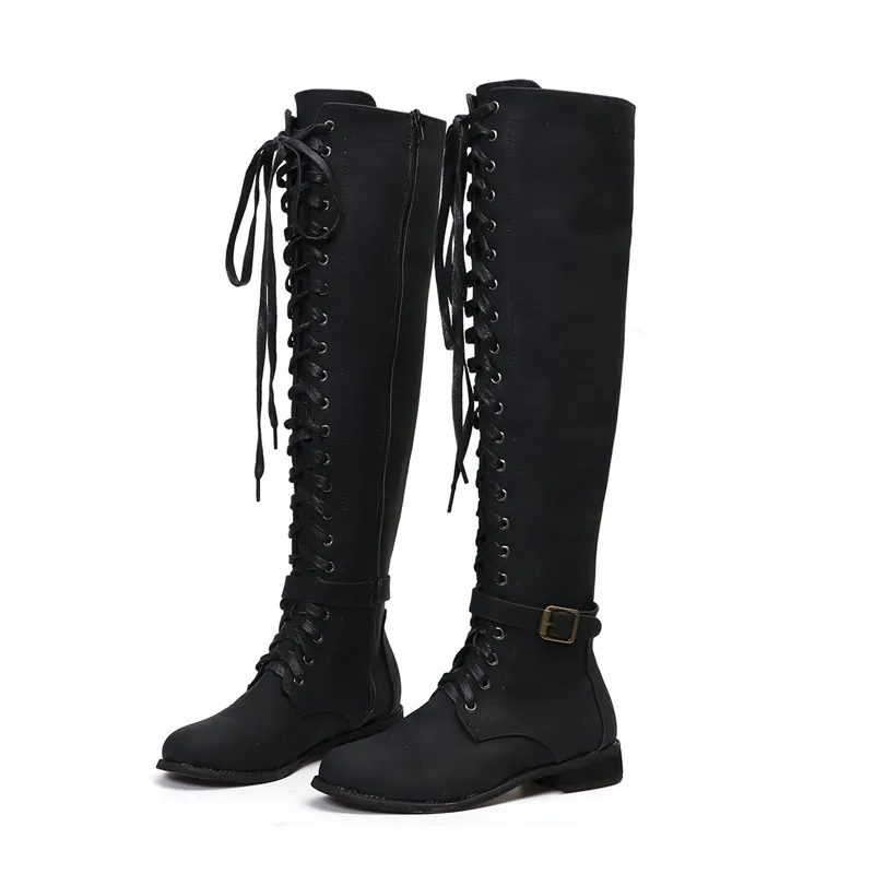 Zapatos mujer/зимние сапоги до колена; женские сапоги для верховой езды из искусственной кожи на среднем каблуке; женская Винтажная обувь с пряжкой и бахромой; chaussures femme