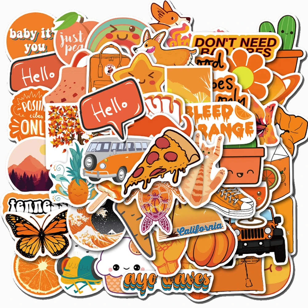 

10/30/50PCS Small Fresh Orange VSCO Stickers Aesthetic Laptop Phone Scrapbooking Waterproof Graffiti Sticker Packs for Teens
