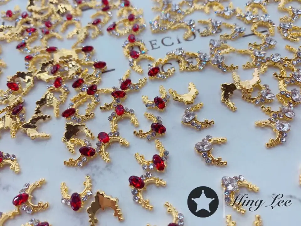 

HKJ-51t11] 24styles Crystal Nail Decoration Bow Elegant Flower Jewelry Gold Strass Charms Drop Reindeer Design For Nails 100pcs