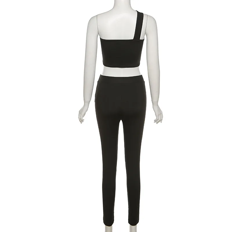 

Fitness Female Clothing Yoga Set One Shoulder Bandage Knot Design Crop Top and High Waist Leggings Sport Set Women Gym Tracksuit