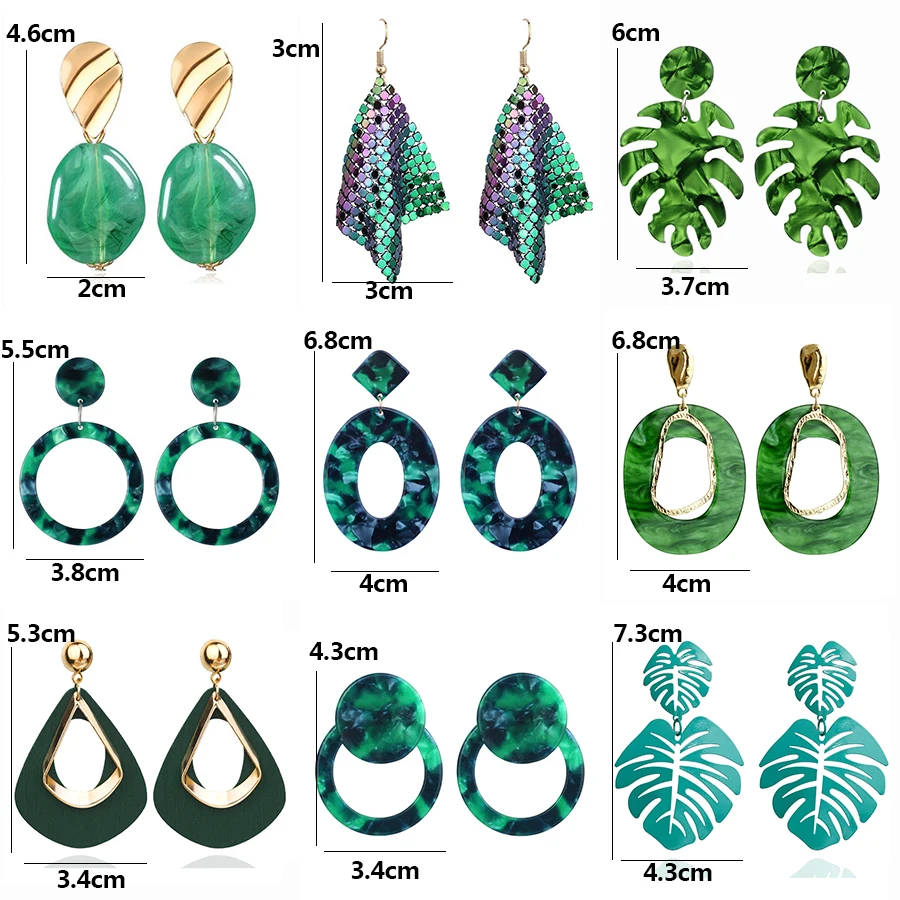 Fashion Statement Earrings Vintage Green Leaf  Earrings For Women 2021 Trend Gold Geometric Stone Hanging Earring Female Jewelry images - 6