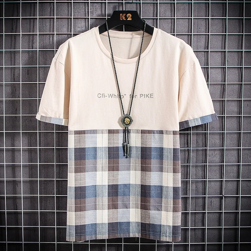 Мужская клетчатая футболка SingleRoad желтая большого размера в стиле хип-хоп