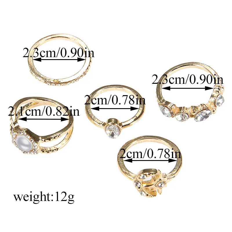 5 шт./компл. женские кольца в богемном стиле с кристаллами форме капли воды милые