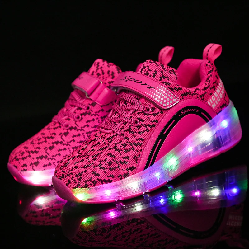 Кроссовки светильник с колесиками для мальчиков и девочек дышащие мягкие