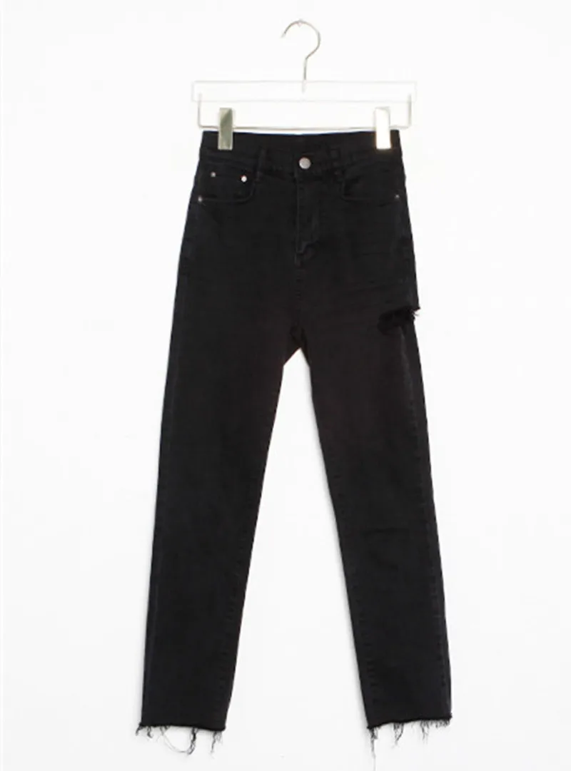 

Han Edition of Tall Waist Side Cut Holes Show Thin Buttock Foot Nine Points of Jeans