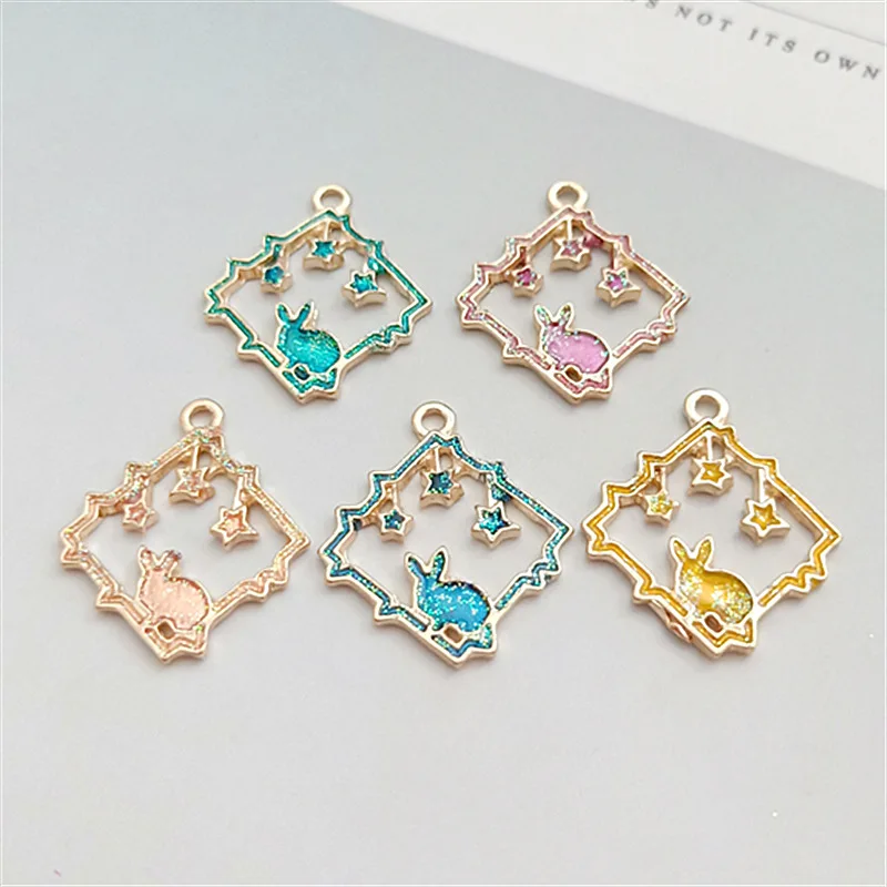 

10pcs Cute Enamel Color Starry Rabbit Charms Pendant DIY Earring Pendant Necklace Keychain Charms Jewelry Making Accessories