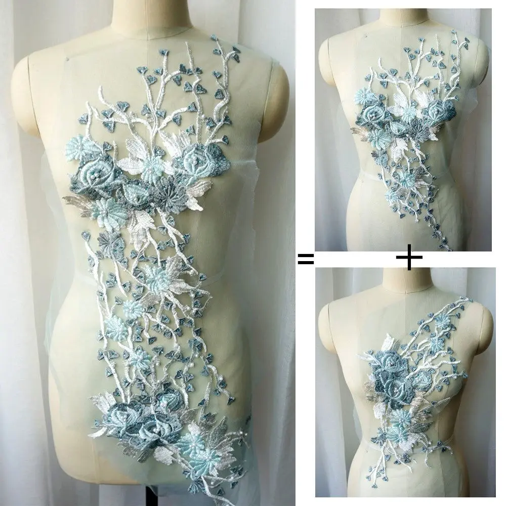 1 комплект 2 шт. кружевные аппликации с цветочной вышивкой бисером стразами