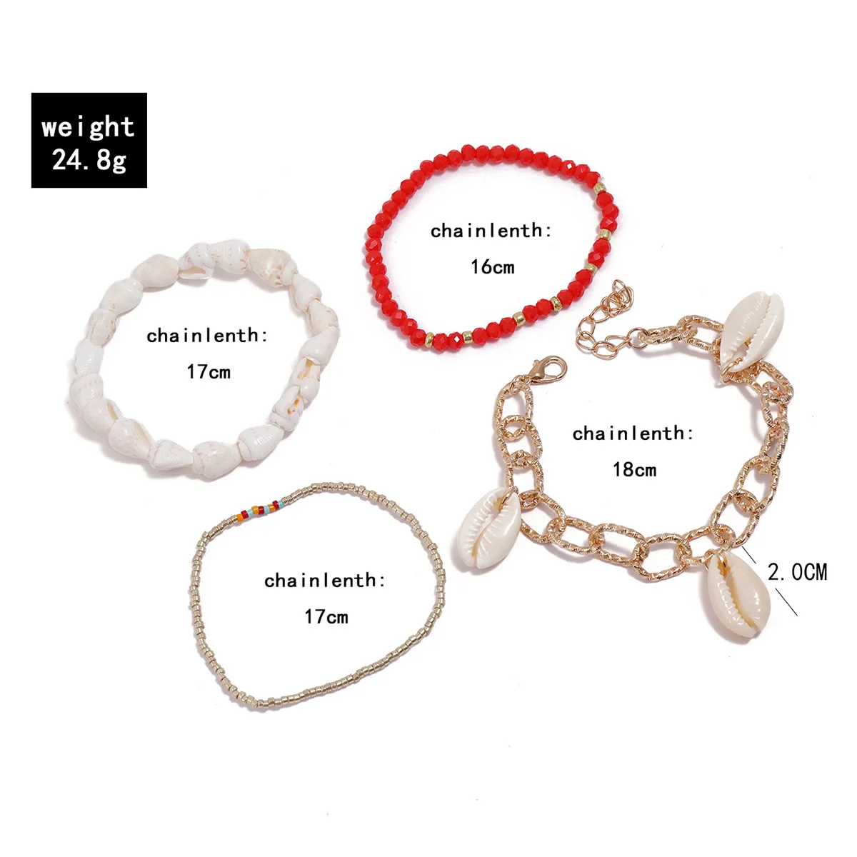 

HI MAN 4Pcs/Set Bohemian Shell Multicolor Acrylic Beaded Bracelet Women Fashion Elegant Casual Beach Jewelry