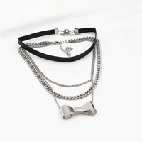 choker web celebrity necklace set with multi layer bow knot