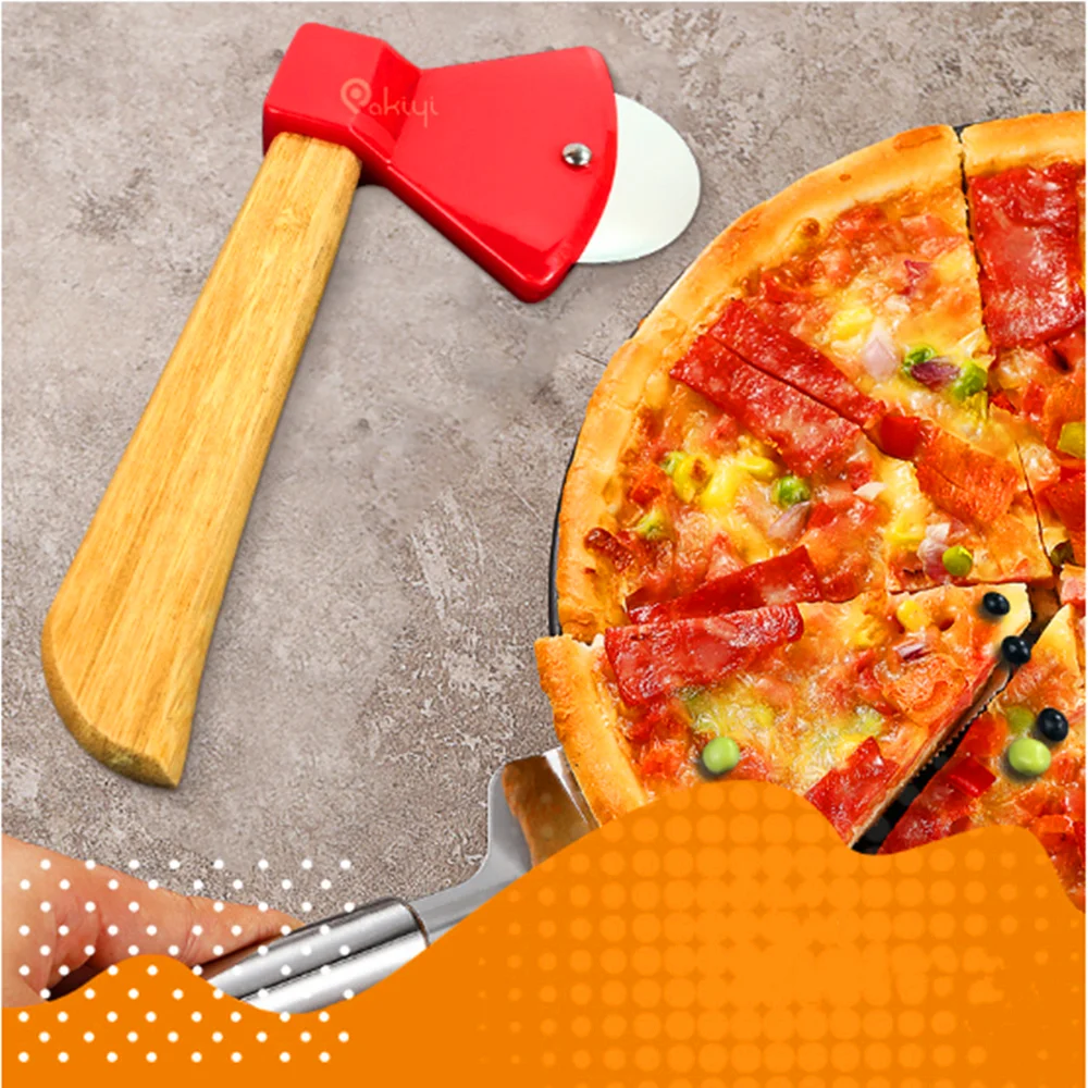 Топор для пиццы ножи с антипригарным покрытием бамбуковая Ручка Форма нож
