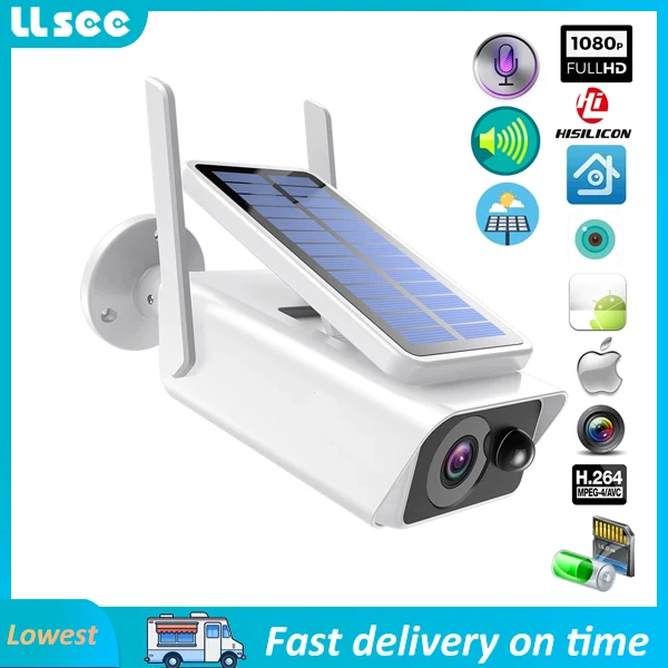 

LLSEE surveillance camera, solar panel, rechargeable battery, 1080p full HD, outdoor, security camera, wifi, ip