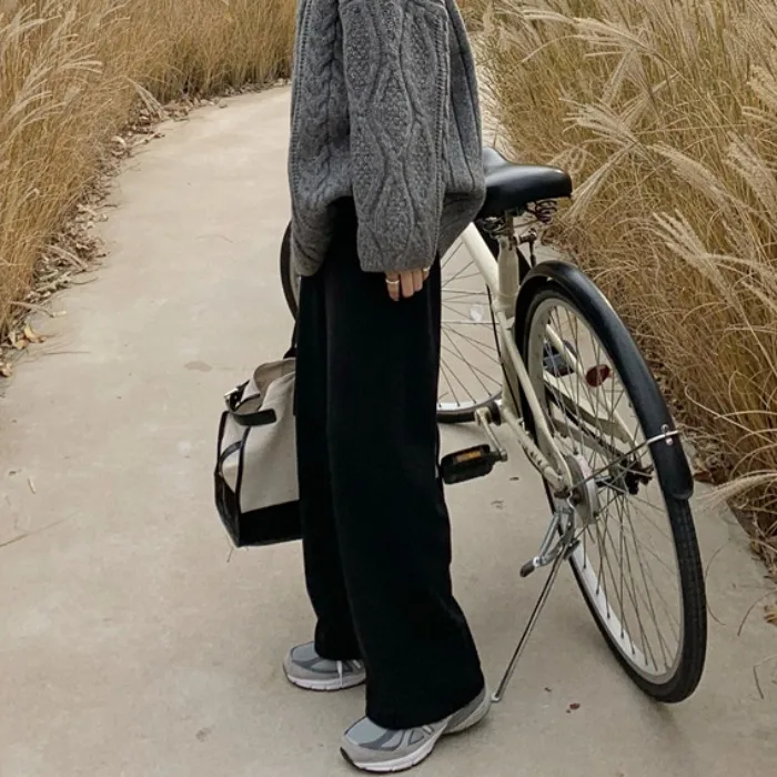 

chao xian shou South Korea Chic Versatile Loose Corduroy Wide Leg Pants Female High-waisted Sanding Autumn and Winter Leisure