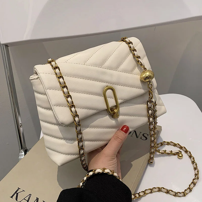 

Shoulder Crossbody Bags Solid Color PU Leather Design Small for Women 2021 Summer Luxury Brand Fashion Travel Chain Handbags