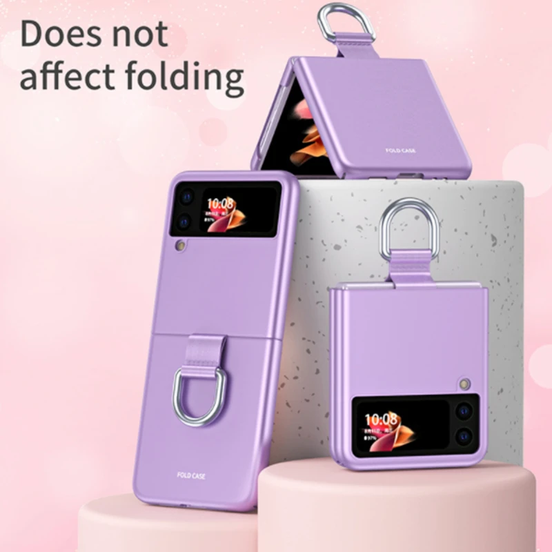 

With Hang Ring ZFlip3 Case For Samsung Galaxy Z Flip 3 Cover Ultra-thin Solid Color Feel Skin Hard PC Plastic Protector Shell
