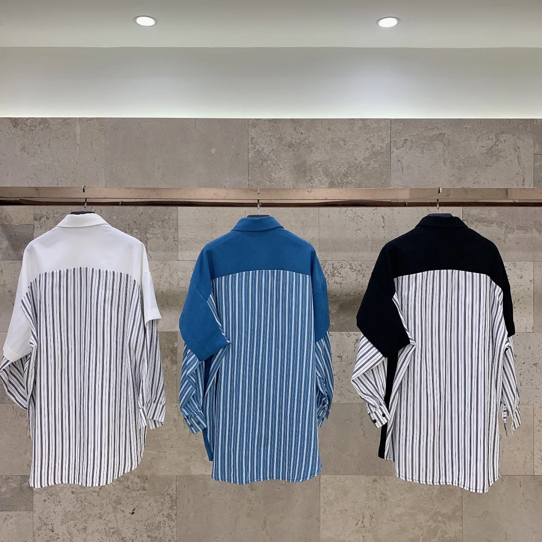 

2020 Autumn Fashion Classic Vintage Loose Striped Casual Long Shirt Jacket for Woman Clothing Designer Luxury Harajuku