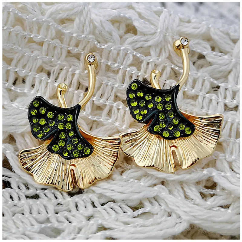 2019 серьги в стиле бохо золотого цвета с зелеными кристаллами гинкго билоба