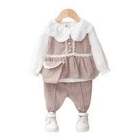 new autumn fashion baby girl clothes suit children cute plaid vest t shirt pants 3pcsset toddler casual costume kids tracksuits