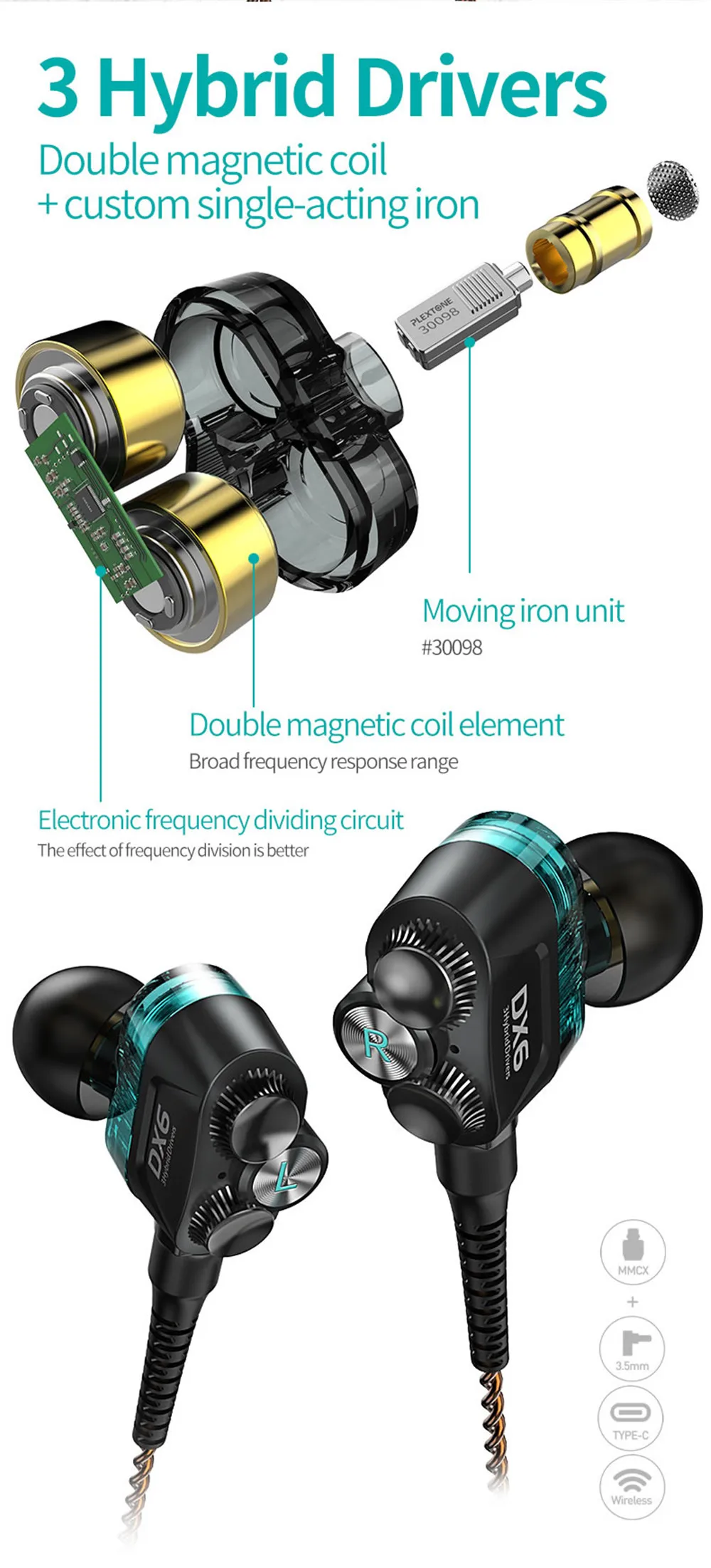 PLEXTONE DX6 Спортивные наушники Bluetooth 5,0 наушники с отсоединяемым кабелем типа C проводные наушники-вкладыши со стерео басами для samsung Iphone