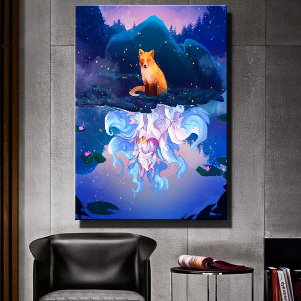 

diy Picture Fox reflection diamond Mosaic,diamond painting full square round resin diamond Embroidery mosaic Set,Home Decor,I283