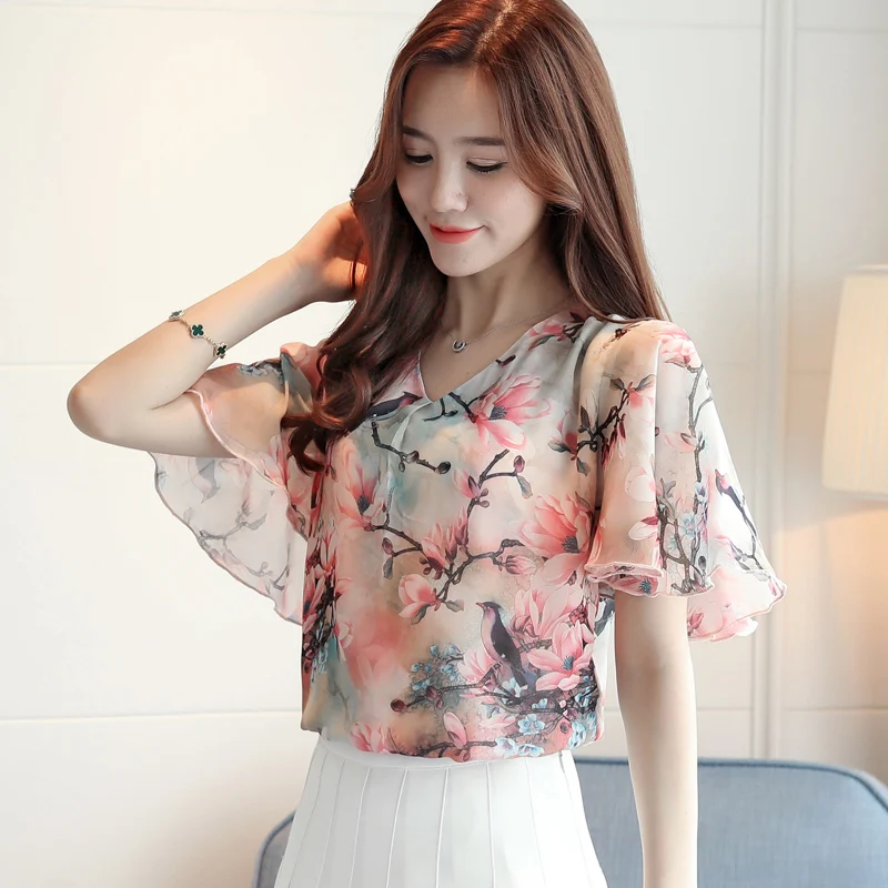 Размера плюс 2021 с модным принтом женская шифоновая блузка низким вырезом рубашка