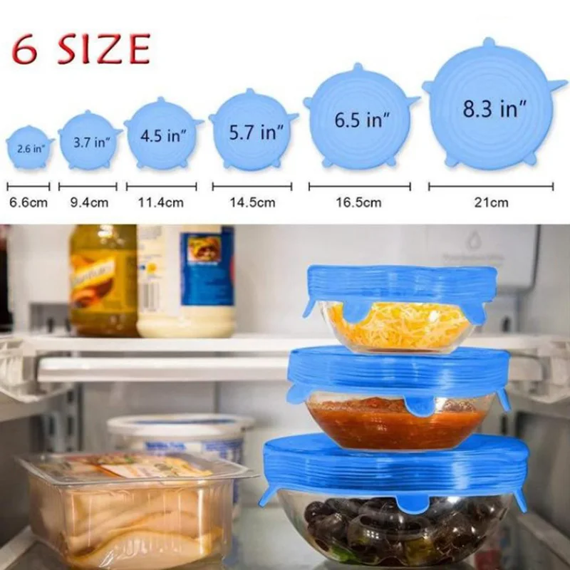 

Silicone Lids Kitchen Food Caps 6pcs Reusable For Food Fresh Sealing Stopper Vacuum Stretch Lid Packaging Silicone Case