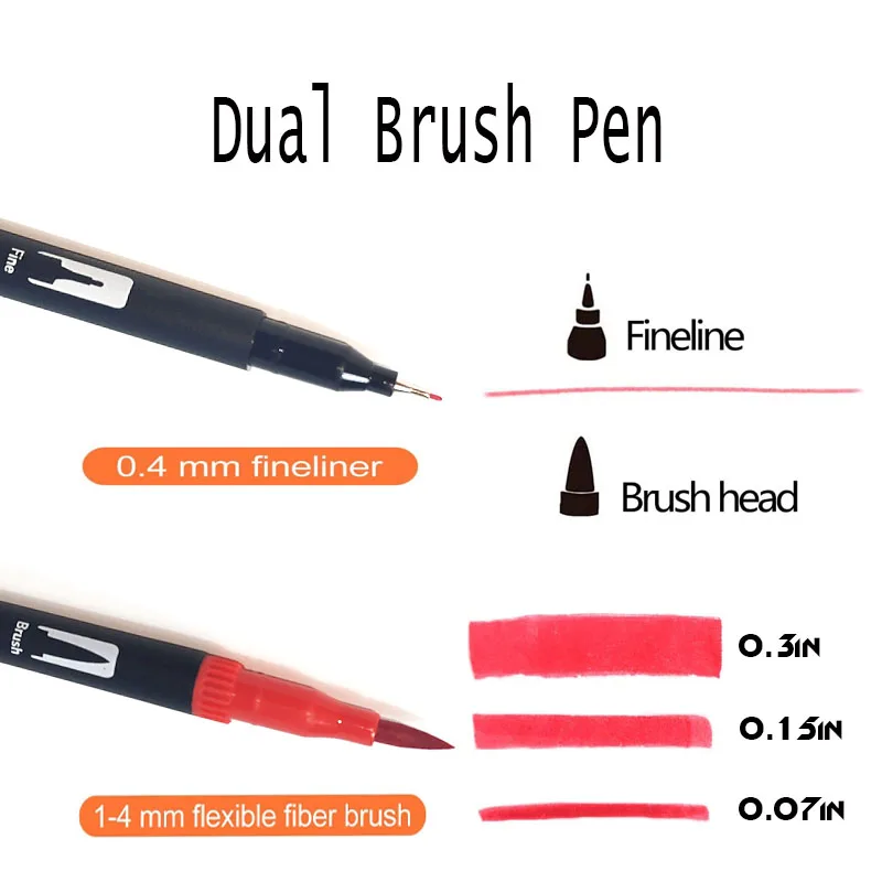 Высокое качество 100 цветов двойной тонкий наконечник кисти художественные