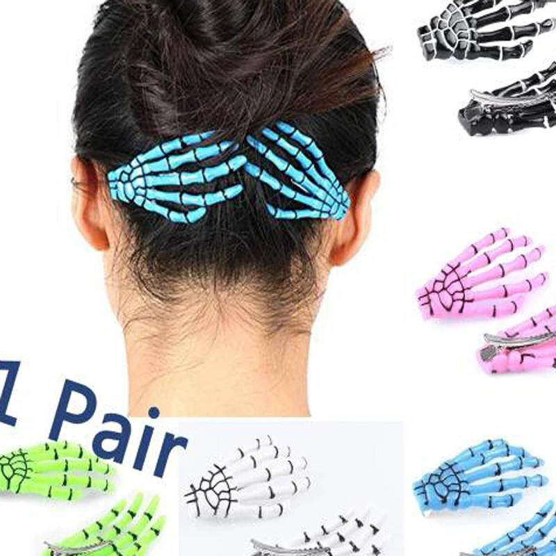 

1 Pair Fashion Hairpin Gripper Ghost Hand Hair Clips Hair Clips with Bone for Women Lady Black