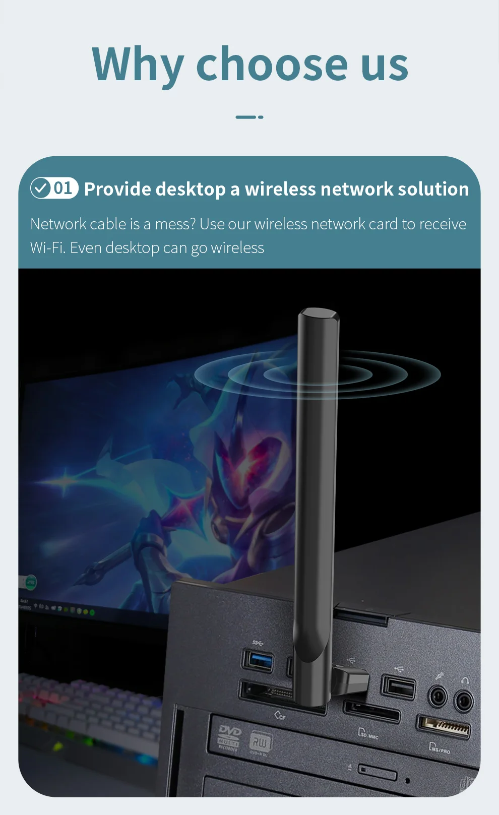 USB Wi-Fi адаптер 150 Мбит/с Беспроводной сетевая карта 2 0 MT7601U усиленной антенны для