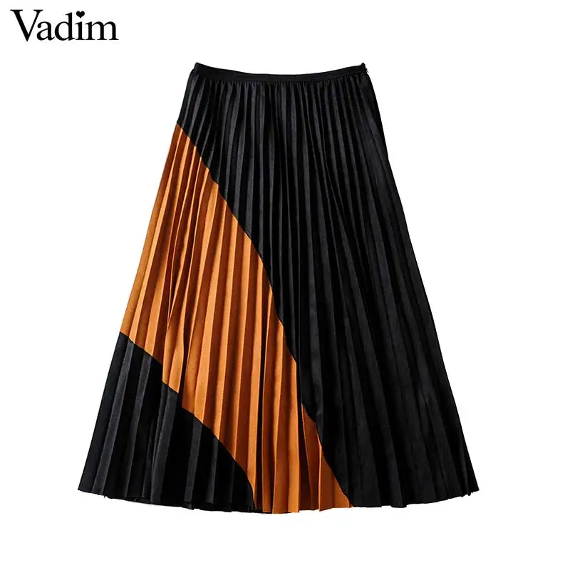 Vadim Женская плиссированная юбка в стиле ретро из замши с узором пэчворк на молнии