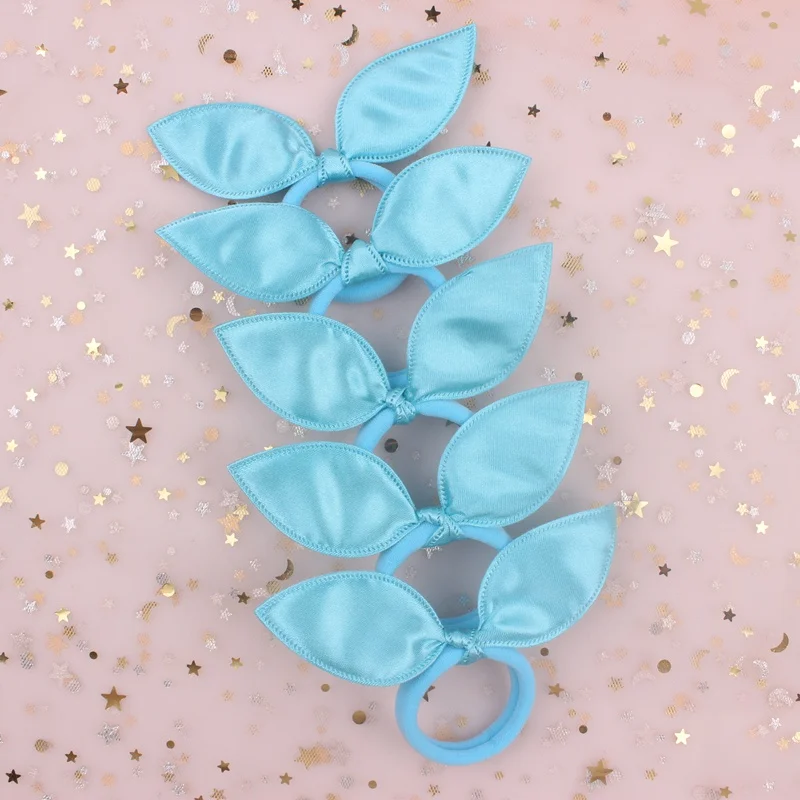 sky blue Новые модные женские эластичные резинки для волос из гладкой ткани с кроличьими ушками, конский хвост, аксессуары для волос для девочек, 10 шт - Цвет: sky blue