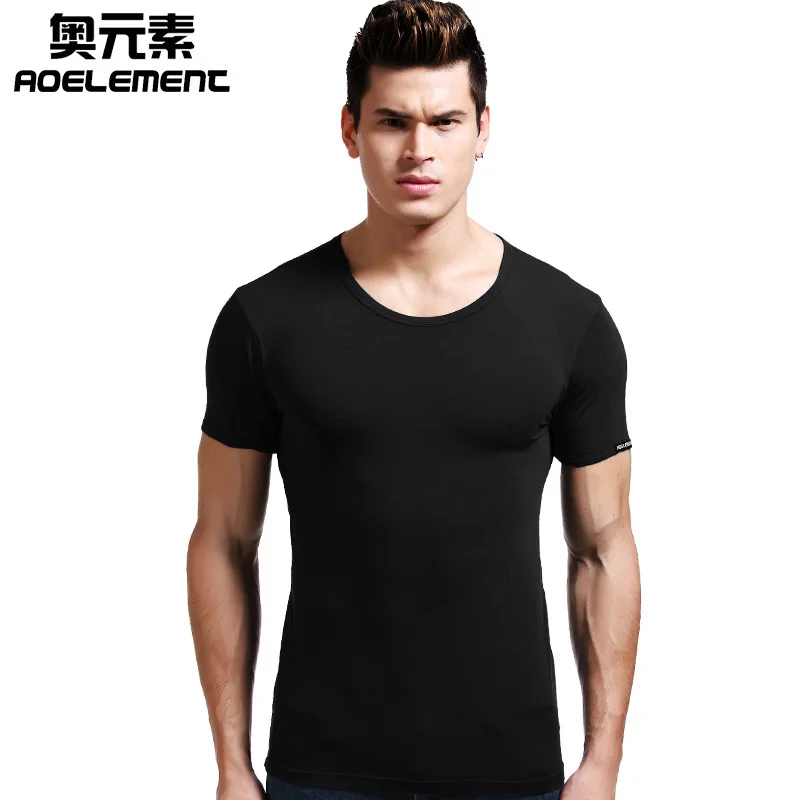 Мужская нижняя футболка однотонная обтягивающая с коротким рукавом | Нательное