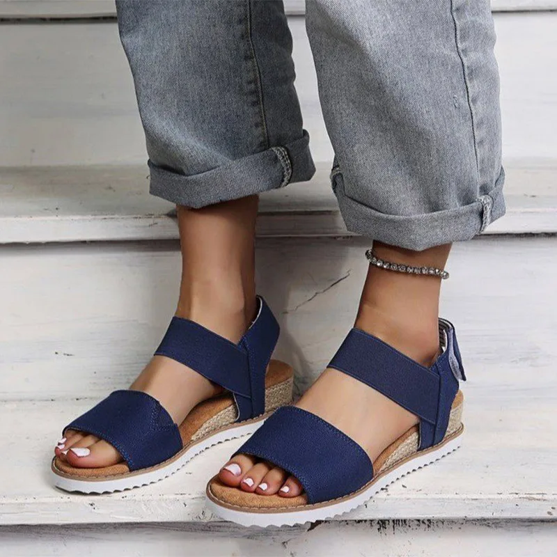 

Women Summer Outdoor Sandals Elastic Band Hook&Loop Solid Female Shoes Wedges Comfortable Leisure 2021 Concise Female Sandals