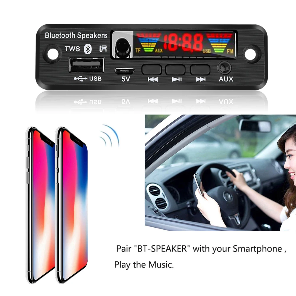 android mp3 player Handsfree 5V TWS Bluetooth 5.0 APE/MP3 Decoder Board Wireless FM Radio MP3 Player Support TF Card USB AUX Audio Decording Board mp3 player for youtube