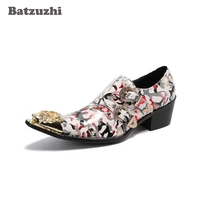 batzuzhi 6 5cm high heel mens shoes pointed metal tip color genuine leather dress shoes lace up zapatos hombre party shoes male