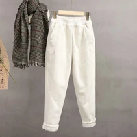 elastic waist warmth casual thick fleece pockets autumn fashion female trousers new 2021 winter women solid color corduroy pants