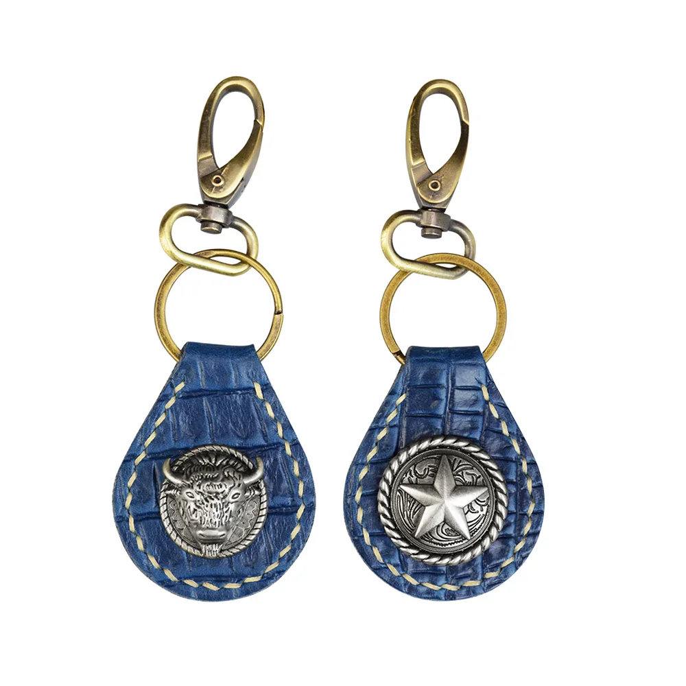 Ручная работа ретро брелок металлическая кнопка натуральная кожа повседневный