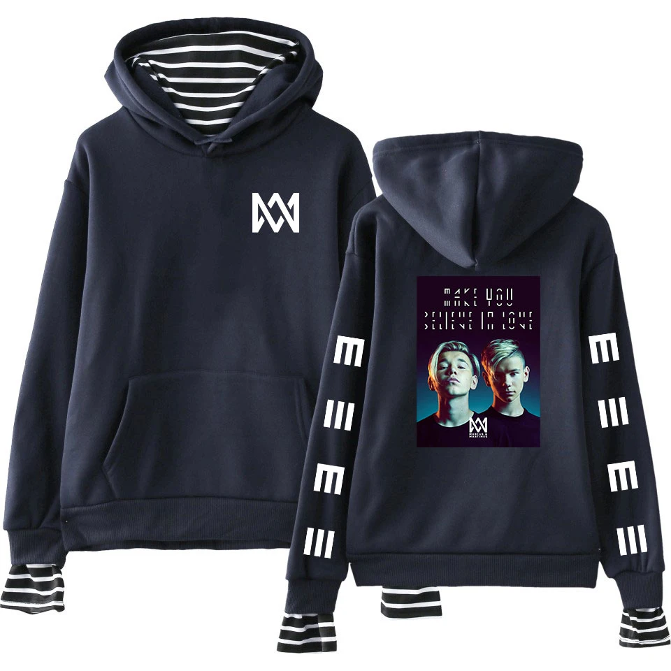 

New Fashion Kpop Striped Hoodie Marcus and Martinus Hoodie Sweatshirt Pullover Tops Women Long Sleeve Hip Hop Streetwear Coats
