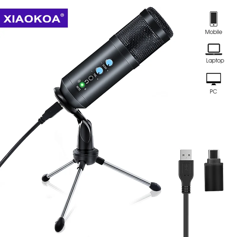 

Professional Condenser USB Microphone With Stand For Laptop Karaoke Singing Streaming Gaming Podcast Studio Recording Mic