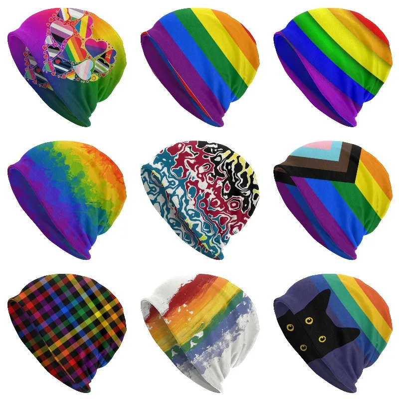 

Модная зимняя теплая вязаная шапка для мужчин и женщин, для взрослых, унисекс, ЛГБТ, шапочки с сердечками, облегающие шапки, радужные головные уборы для геев
