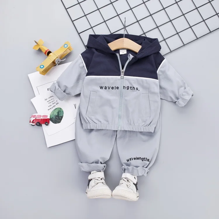 JH pingjie Gray Коллекция года, Осенняя детская одежда для малышей Детские куртки с капюшоном и буквенным принтом для мальчиков и девочек, комплекты со штанами одежда для малышей детские спортивные костюмы - Цвет: JH pingjie Gray