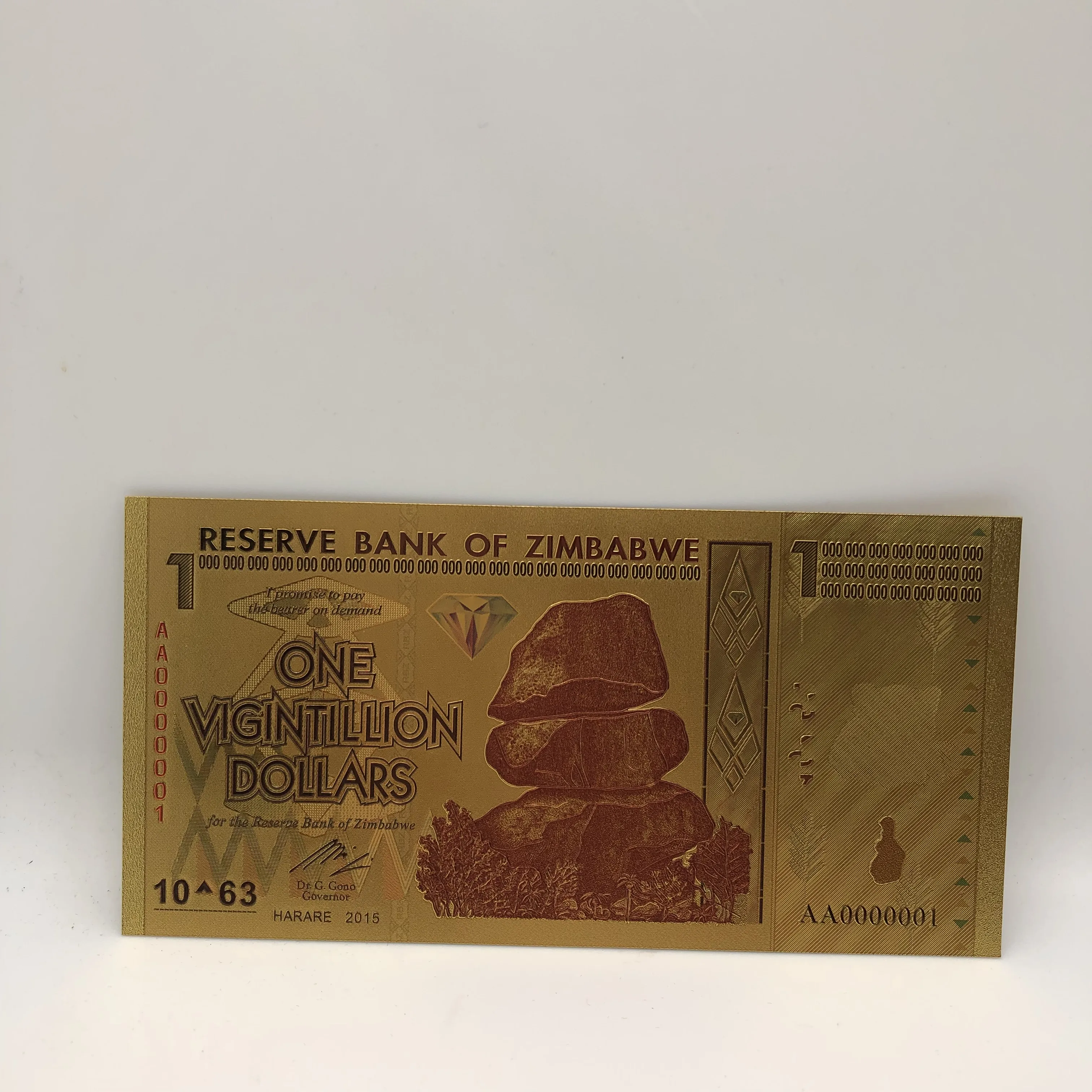 Одна вигинтильон доллар Зимбабве золото 999999 Банкнота с УФ светильник и коробкой |