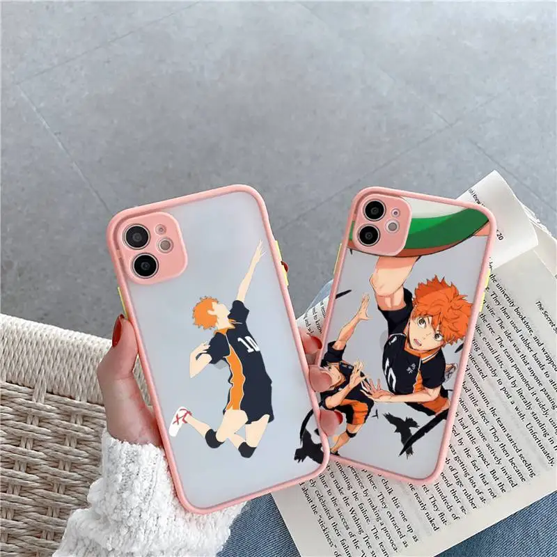 

haikyuu Anime volleyball boy Phone Case Pink matte transparent For iPhone 7 8 x xs xr 11 12 pro plus max mini Clear Funda