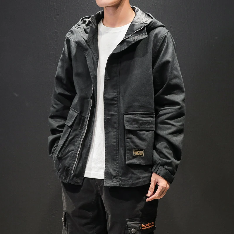 

Harajuku Solid Hooded Jacket for Men Kpop Hip Hop Ceket Male Black Outerwear Streetwear Fashion Chaquetas Casacas Para Hombre