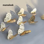 12 шт.лот 3D полые золотые серебряные бабочки наклейки на стену художественные украшения для дома наклейки на стену для вечеринки свадьбы дисплей бабочки